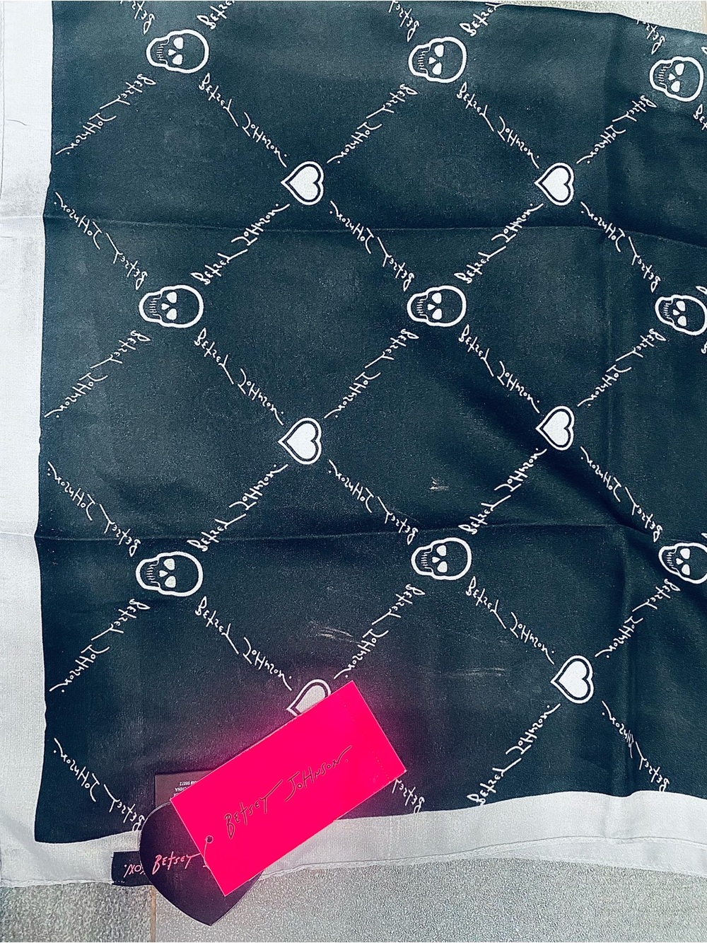 Betsey Johnson Skull All Over Logo Print Scarf new with tags